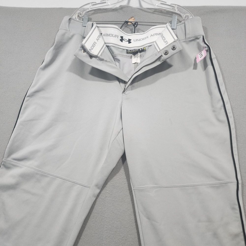 Under Armour Mens Pants Gray Solid 2XL Loose Button Fly 100% Polyester Athletic